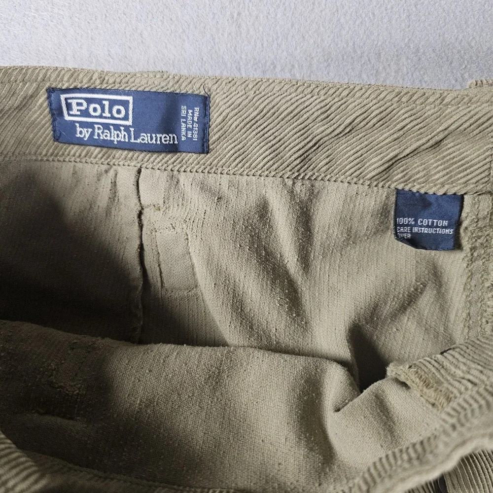 Polo Ralph Lauren Corduroy Pants Mens 42x30 Tan Khaki Button Fly Cotton Vintage